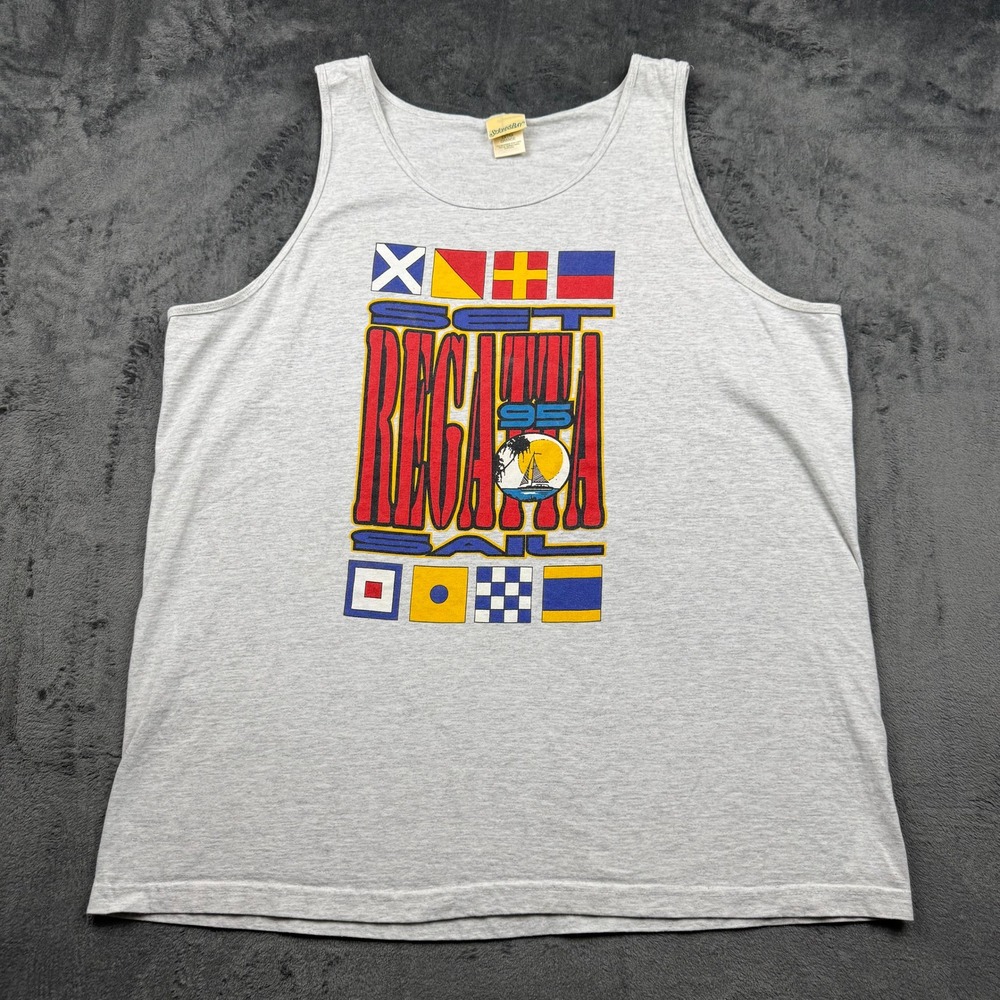 Vintage St Johns Bay 1995 Regatta Sail Tank Top Mens XL Gray Made in USA